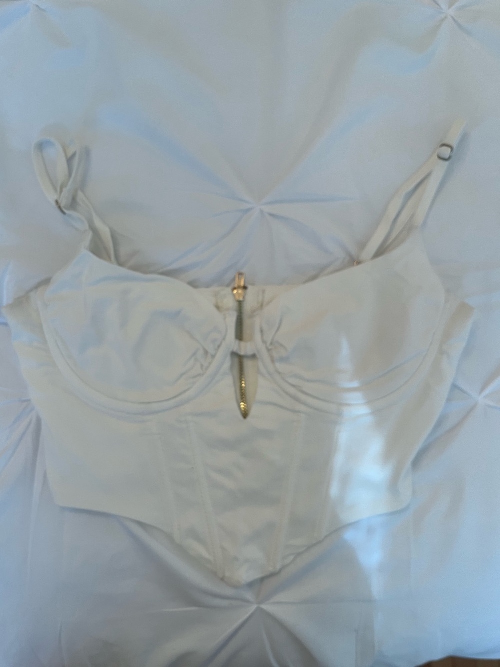 White Bustier Corset Top with Gold Accent Zipper - Women Going Out Tops